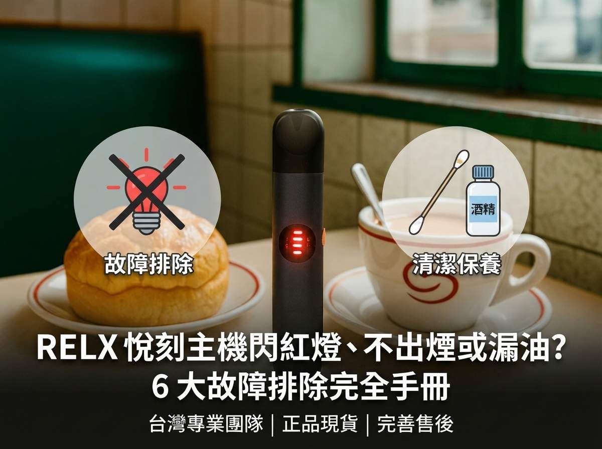 RELX 悅刻主機閃紅燈、不出煙或漏油怎麼辦？6大常見故障排除與日常保養完全手冊